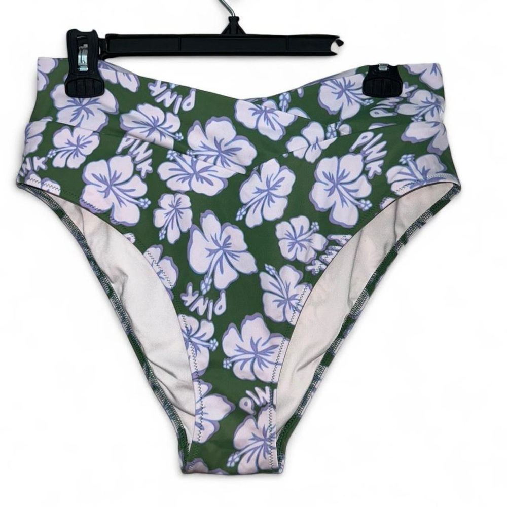 PINK Victoria's Secret White Swim Top with Green Trim